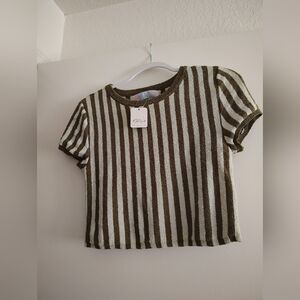 Free People Kids Short Sleeve Tee - Olive and Cream Stripes